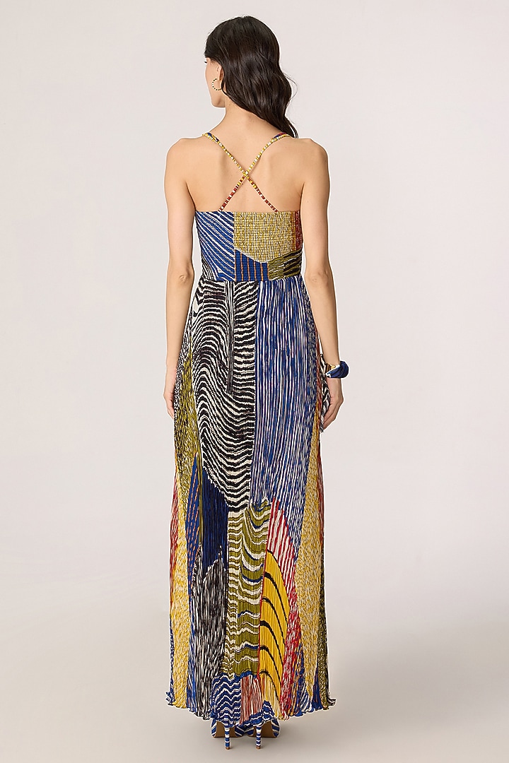 Multi-Colored Chiffon Abstract Stripe Printed Maxi Vacation Dress by Saaksha & Kinni at Pernia's Pop Up Shop