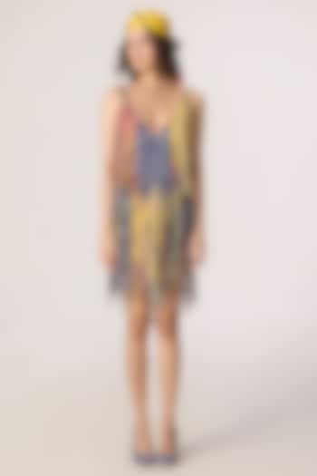 Multi-Colored Chiffon Striped Tasseled Mini Party Wear Dress by Saaksha & Kinni at Pernia's Pop Up Shop