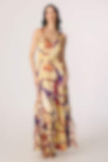 Multi-Colored Chiffon Tribal Printed Ruffled Maxi Vacation Dress by Saaksha & Kinni at Pernia's Pop Up Shop