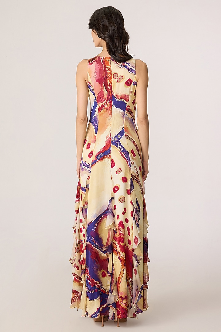 Multi-Colored Chiffon Tribal Printed Ruffled Maxi Vacation Dress by Saaksha & Kinni at Pernia's Pop Up Shop