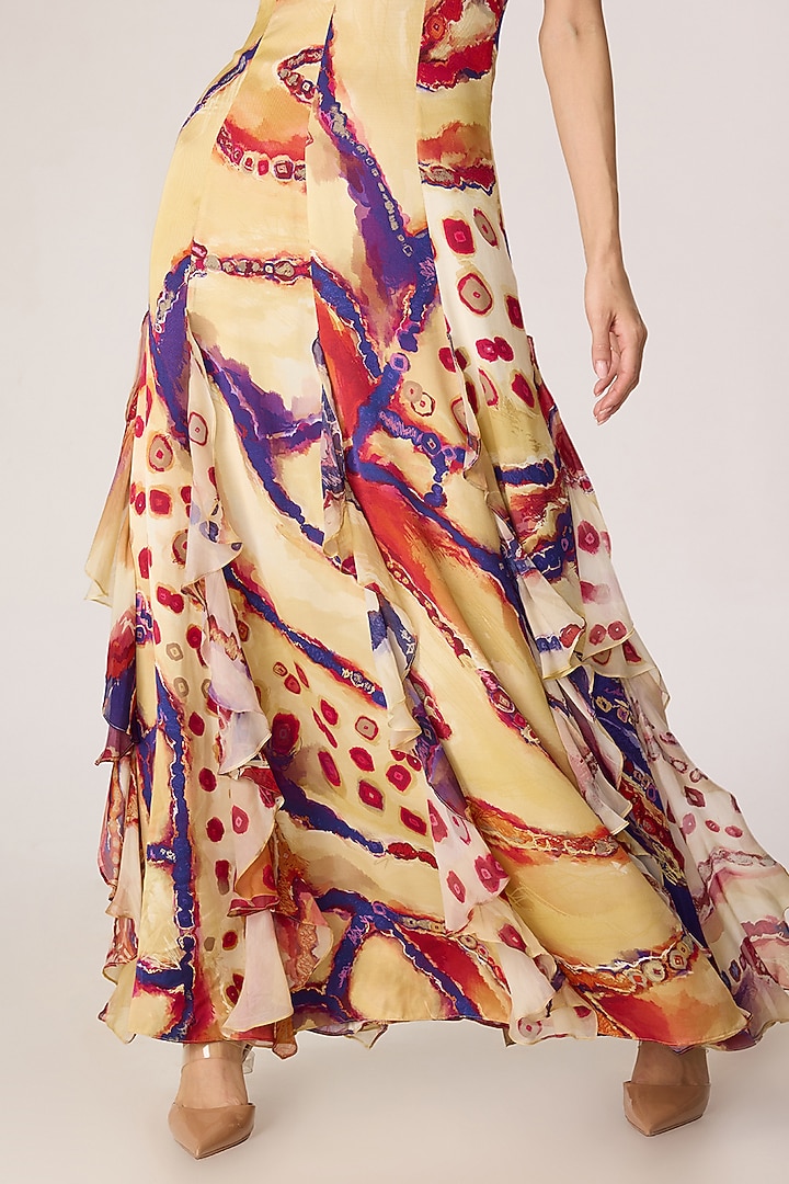 Multi-Colored Chiffon Tribal Printed Ruffled Maxi Vacation Dress by Saaksha & Kinni at Pernia's Pop Up Shop