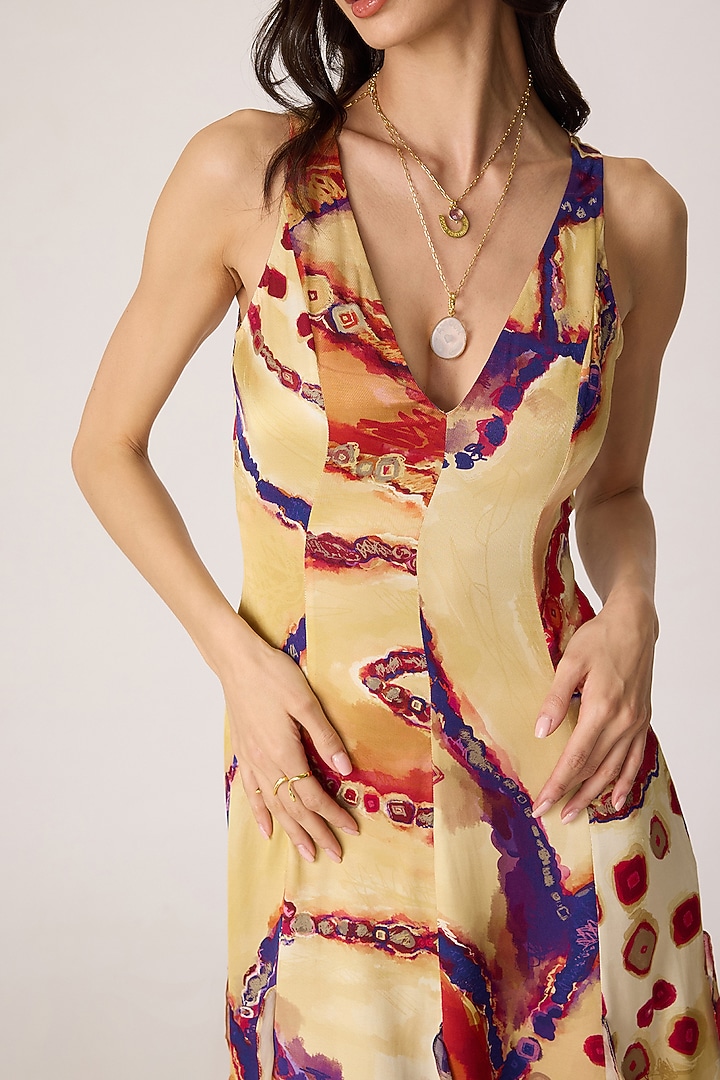 Multi-Colored Chiffon Tribal Printed Ruffled Maxi Vacation Dress by Saaksha & Kinni at Pernia's Pop Up Shop