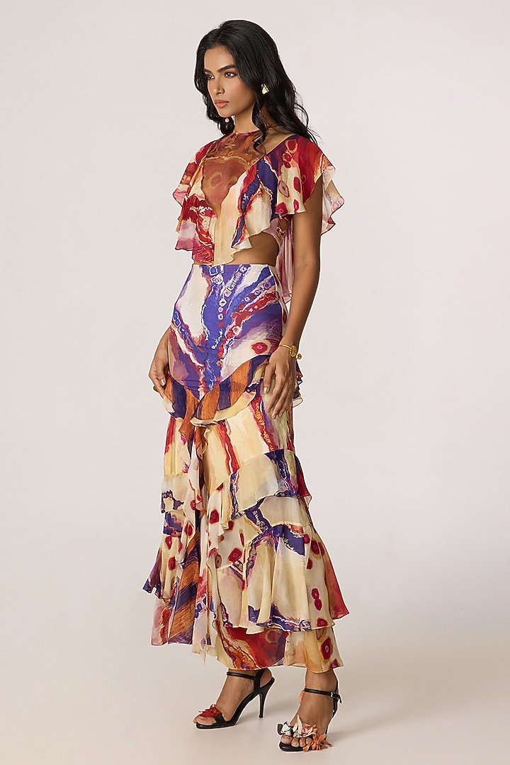Multi-Colored Stretch Jersey Tribal Printed Skirt Set by Saaksha & Kinni at Pernia's Pop Up Shop