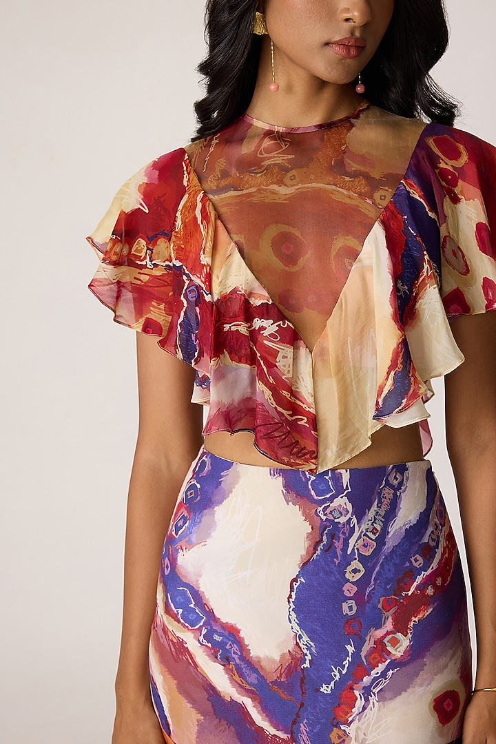 Multi-Colored Stretch Jersey Tribal Printed Skirt Set by Saaksha & Kinni at Pernia's Pop Up Shop