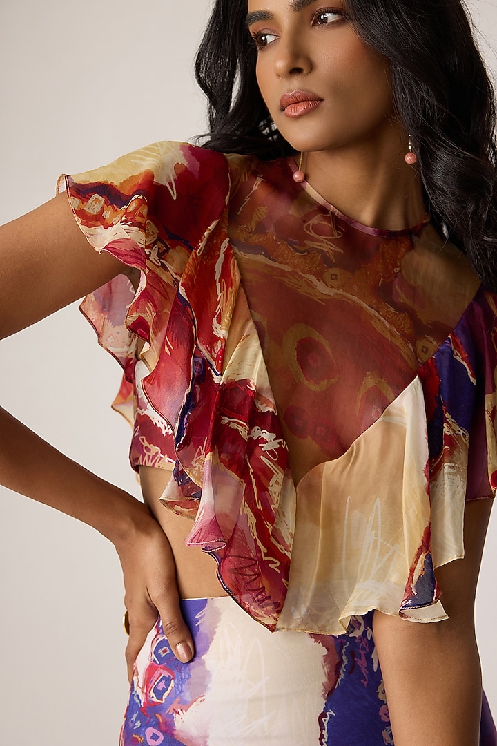 Multi-Colored Stretch Jersey Tribal Printed Skirt Set by Saaksha & Kinni at Pernia's Pop Up Shop