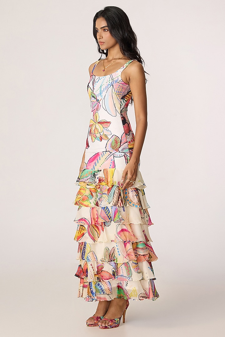 Multi-Colored Chiffon Floral Printed Layered Maxi Vacation Dress by Saaksha & Kinni at Pernia's Pop Up Shop