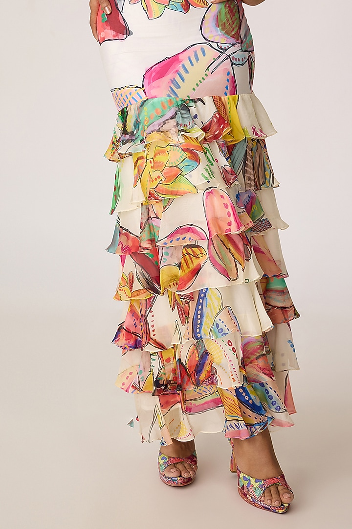 Multi-Colored Chiffon Floral Printed Layered Maxi Vacation Dress by Saaksha & Kinni at Pernia's Pop Up Shop