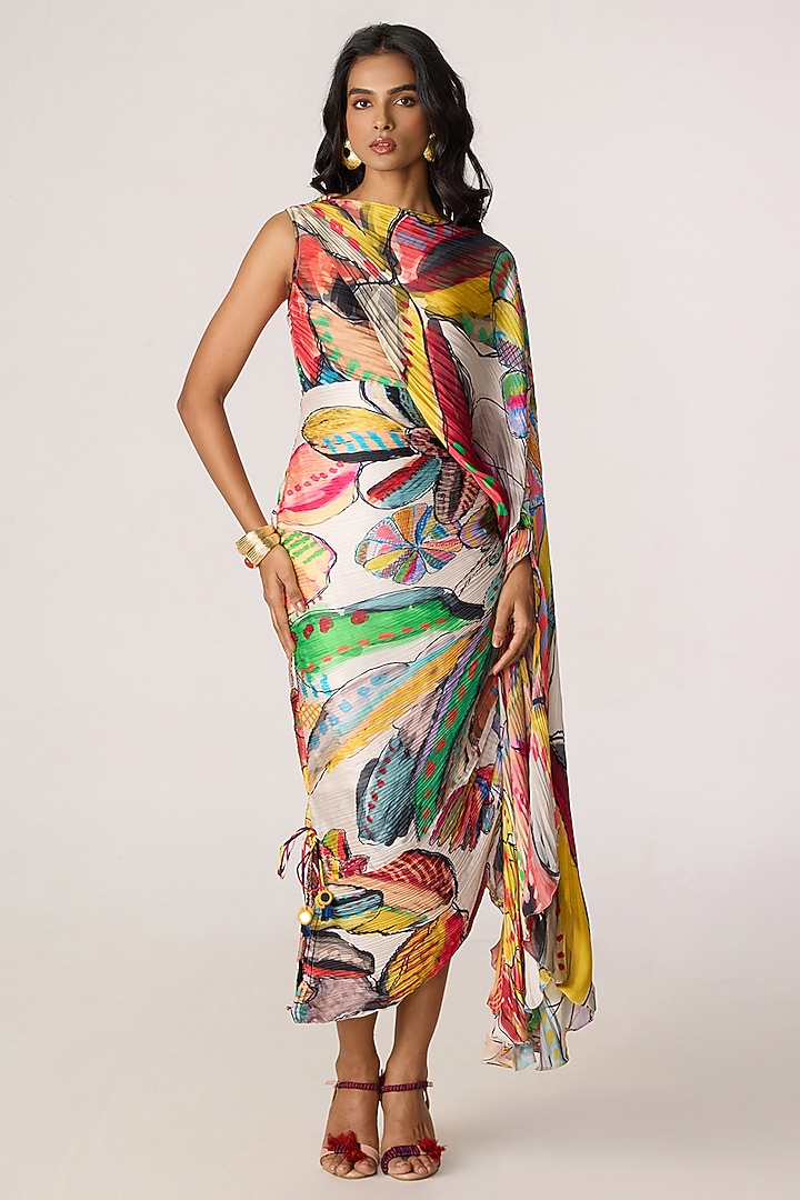 Multi-Colored Poly Florence Chiffon Abstract Printed Maxi Vacation Dress by Saaksha & Kinni at Pernia's Pop Up Shop