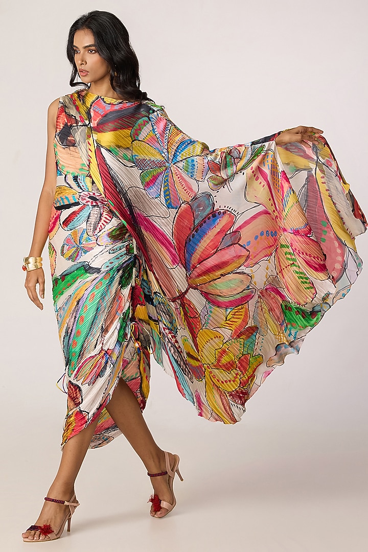 Multi-Colored Poly Florence Chiffon Abstract Printed Maxi Vacation Dress by Saaksha & Kinni at Pernia's Pop Up Shop