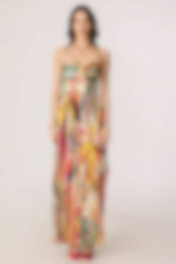Multi-Colored Chiffon Floral Printed Asymmetrical Maxi Vacation Dress by Saaksha & Kinni at Pernia's Pop Up Shop