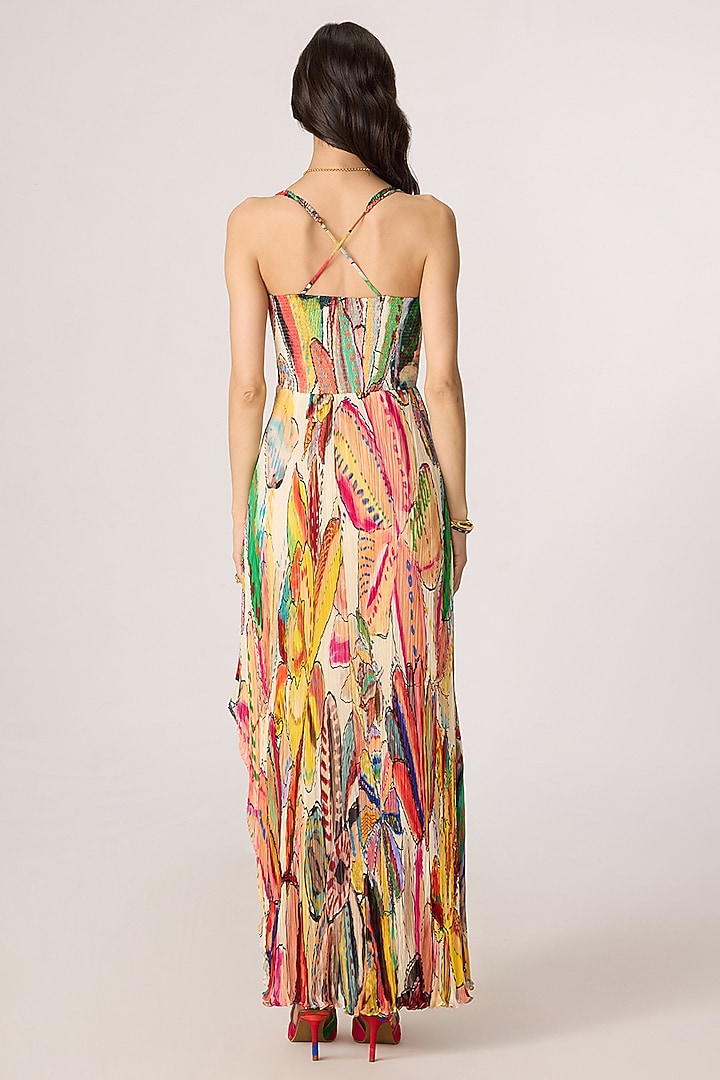 Multi-Colored Chiffon Floral Printed Asymmetrical Maxi Vacation Dress by Saaksha & Kinni at Pernia's Pop Up Shop