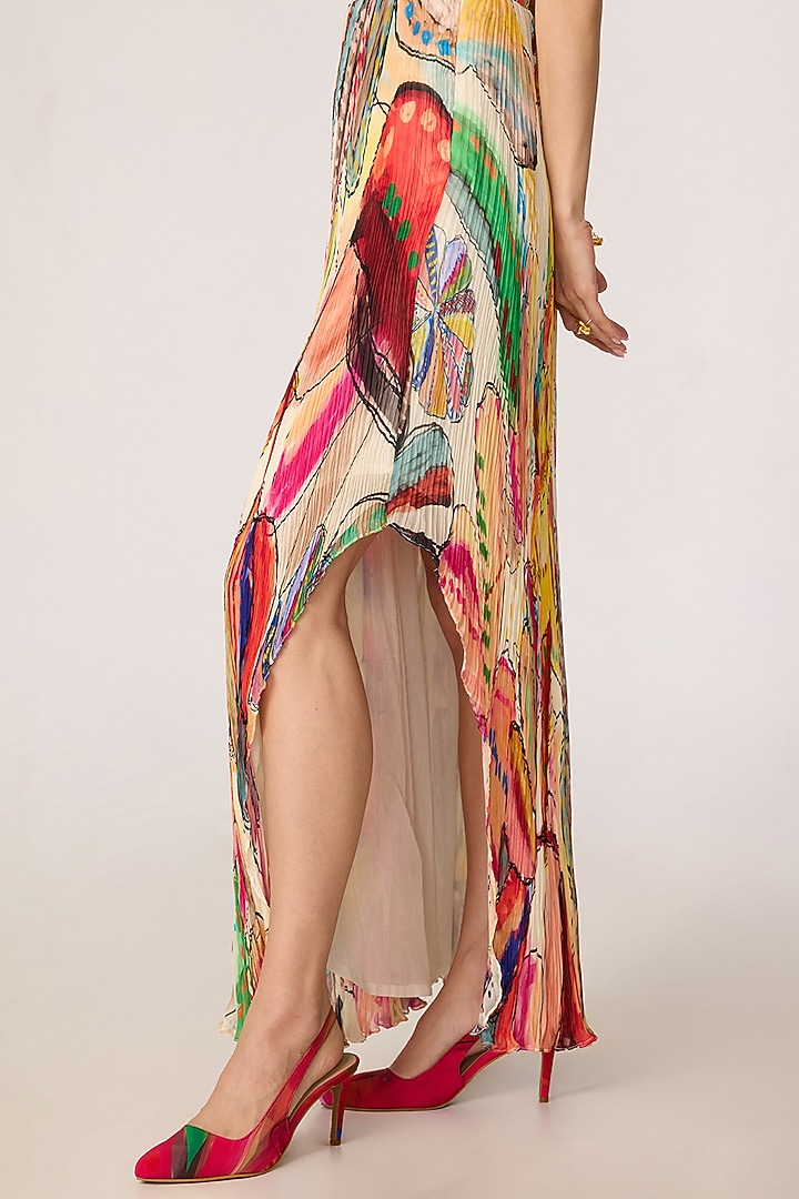 Multi-Colored Chiffon Floral Printed Asymmetrical Maxi Vacation Dress by Saaksha & Kinni at Pernia's Pop Up Shop