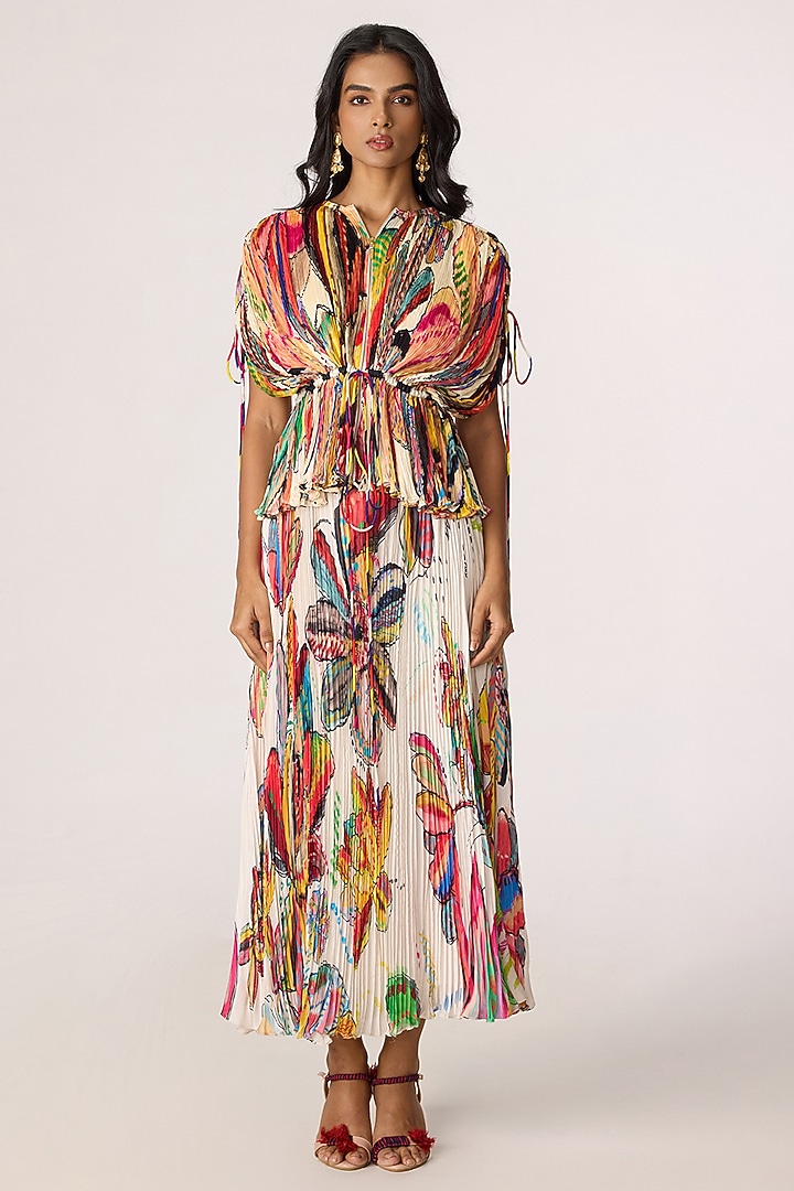 Multi-Colored Poly Florence Chiffon Floral Printed Skirt Set by Saaksha & Kinni at Pernia's Pop Up Shop