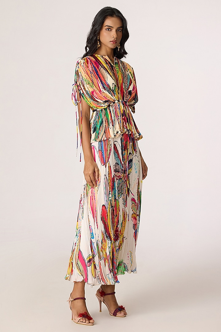Multi-Colored Poly Florence Chiffon Floral Printed Skirt Set by Saaksha & Kinni at Pernia's Pop Up Shop