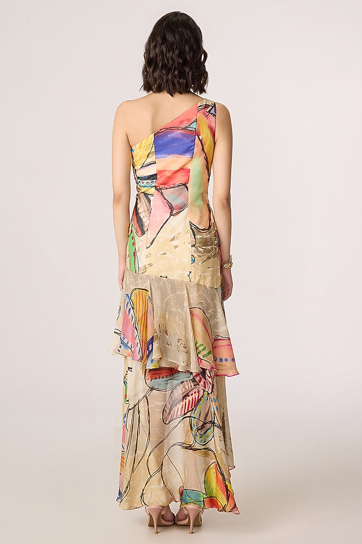 Multi-Colored Chiffon Floral Printed Pleated Maxi Vacation Dress by Saaksha & Kinni at Pernia's Pop Up Shop