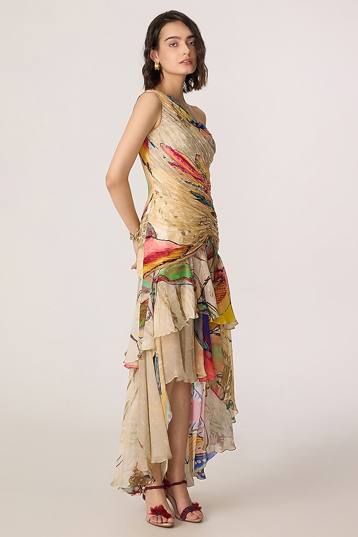 Multi-Colored Chiffon Floral Printed Pleated Maxi Vacation Dress by Saaksha & Kinni at Pernia's Pop Up Shop