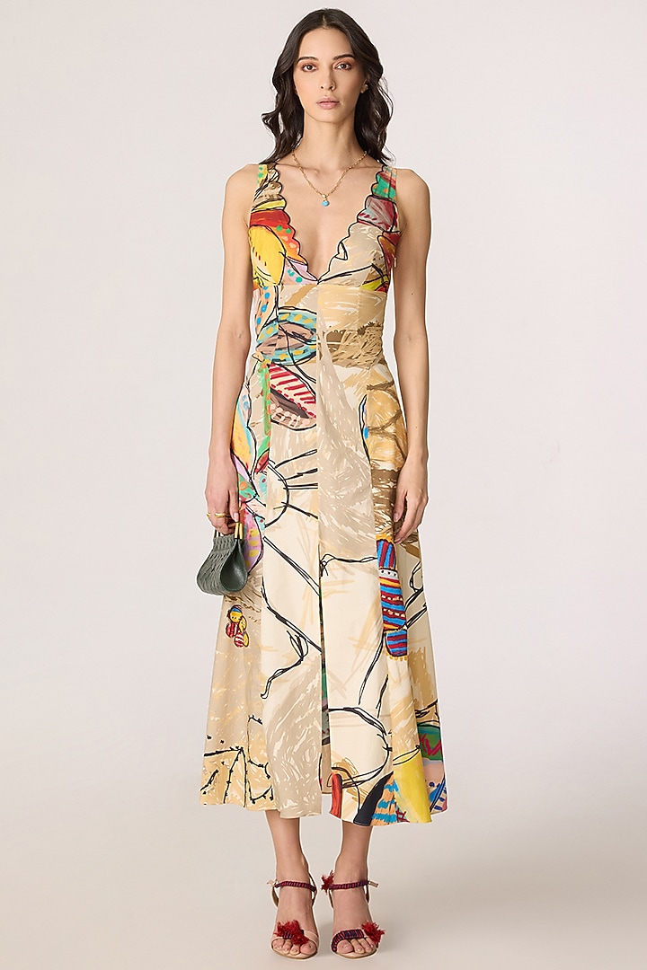 Multi-Colored Cotton Lycra Floral Printed A-Line Maxi Vacation Dress by Saaksha & Kinni at Pernia's Pop Up Shop