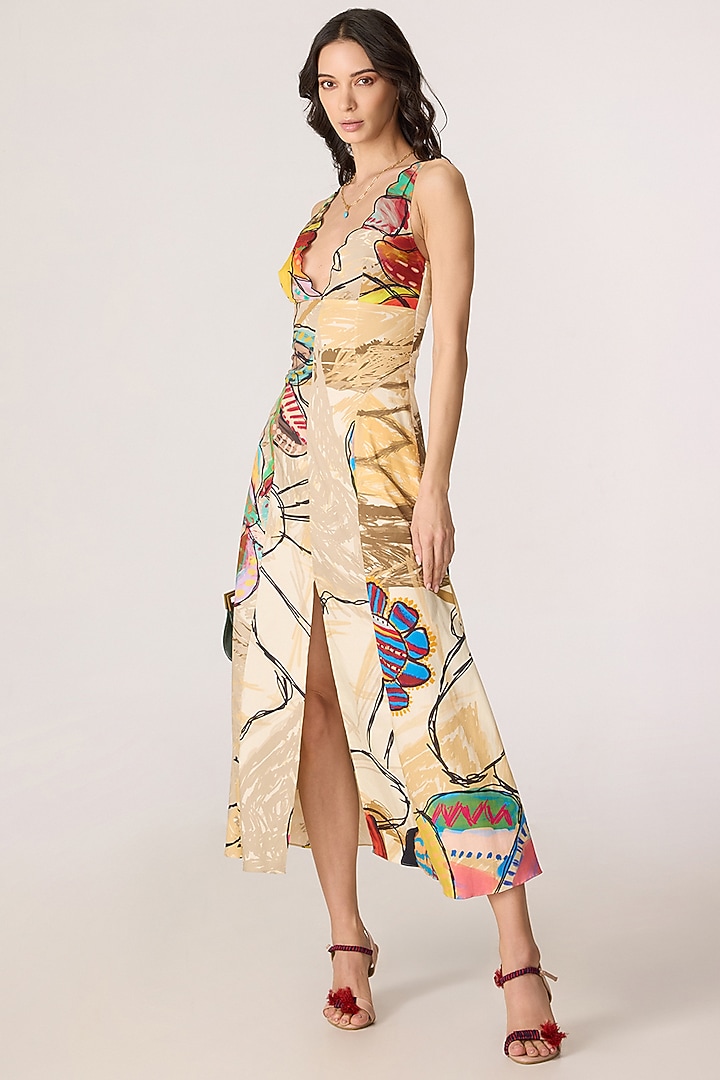 Multi-Colored Cotton Lycra Floral Printed A-Line Maxi Vacation Dress by Saaksha & Kinni at Pernia's Pop Up Shop