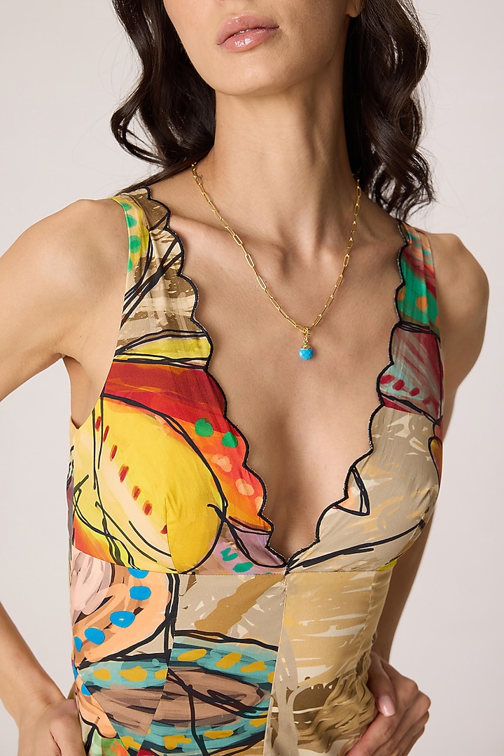 Multi-Colored Cotton Lycra Floral Printed A-Line Maxi Vacation Dress by Saaksha & Kinni at Pernia's Pop Up Shop