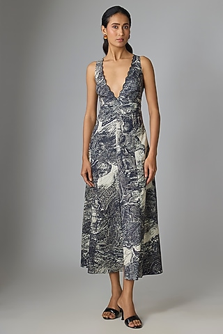 Multi-Colored Cotton Lycra Midi Dress by Saaksha & Kinni