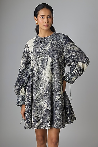 Ivory & Multi-Colored Cambric Mini Dress by Saaksha & Kinni