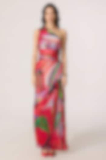 Multi-Colored Poly Satin Floral Printed One-Shoulder Maxi Vacation Dress by Saaksha & Kinni at Pernia's Pop Up Shop