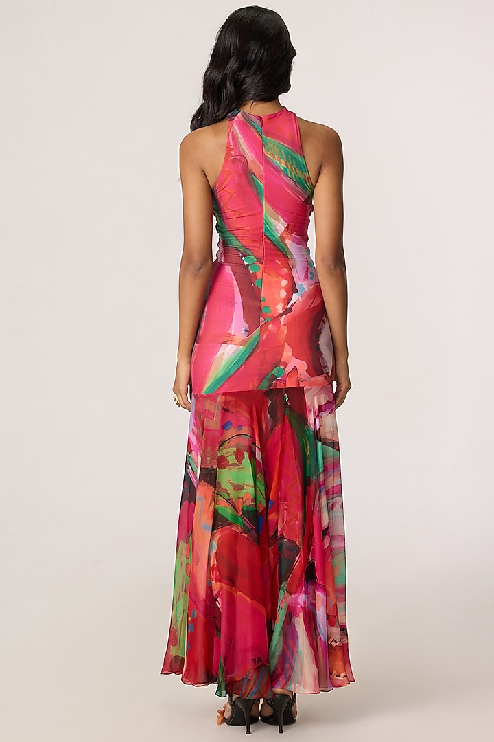 Multi-Colored Chiffon Abstract Floral Printed Maxi Vacation Dress by Saaksha & Kinni at Pernia's Pop Up Shop