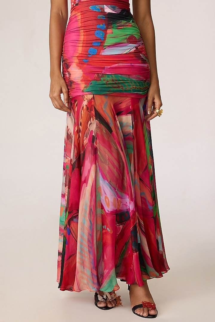 Multi-Colored Chiffon Abstract Floral Printed Maxi Vacation Dress by Saaksha & Kinni at Pernia's Pop Up Shop