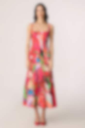 Multi-Colored Stretch Cotton Abstract Printed Midi Vacation Dress by Saaksha & Kinni at Pernia's Pop Up Shop