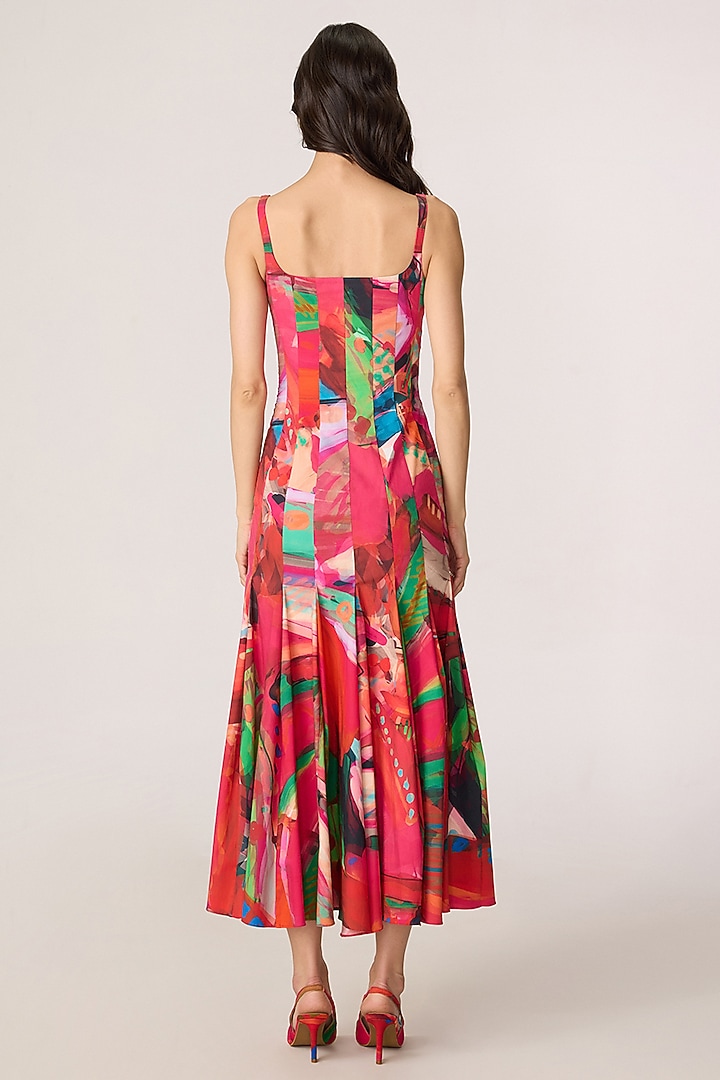 Multi-Colored Stretch Cotton Abstract Printed Midi Vacation Dress by Saaksha & Kinni at Pernia's Pop Up Shop