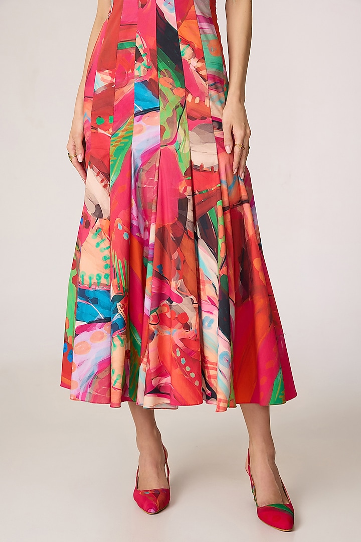 Multi-Colored Stretch Cotton Abstract Printed Midi Vacation Dress by Saaksha & Kinni at Pernia's Pop Up Shop