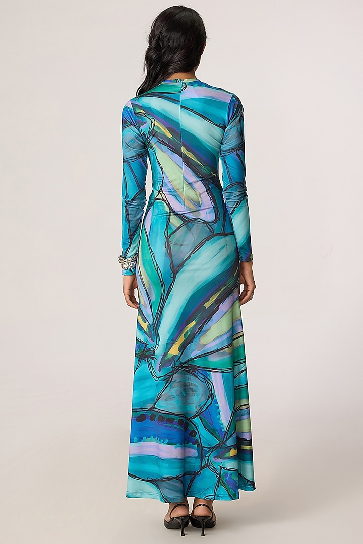 Multi-Colored Lycra Abstract Printed Fitted Maxi Vacation Dress by Saaksha & Kinni at Pernia's Pop Up Shop