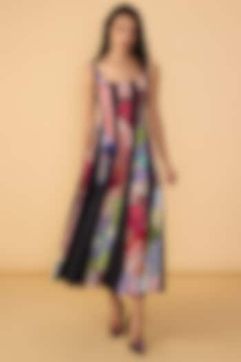 Multi-Colored Poplin Abstract Bird Printed Midi Flared Vacation Dress by Saaksha & Kinni at Pernia's Pop Up Shop