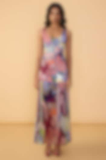 Multi-Colored Poplin Abstract Bird Printed Maxi Vacation Dress by Saaksha & Kinni at Pernia's Pop Up Shop