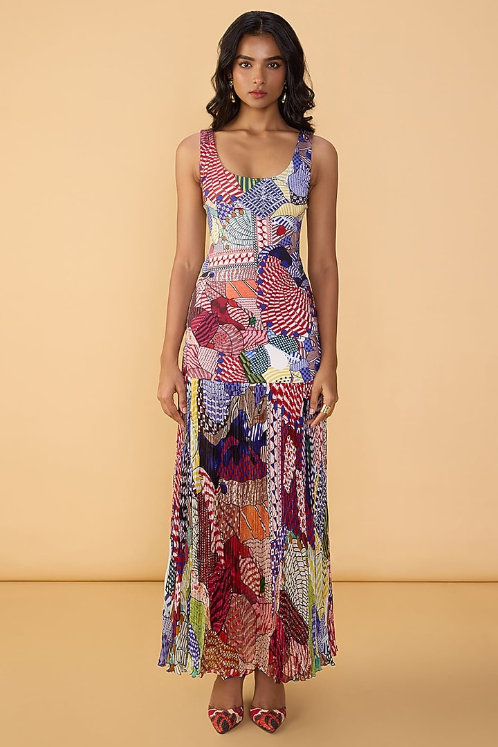 Multi-Colored Poplin Abstract Bird Printed Maxi Vacation Dress by Saaksha & Kinni at Pernia's Pop Up Shop
