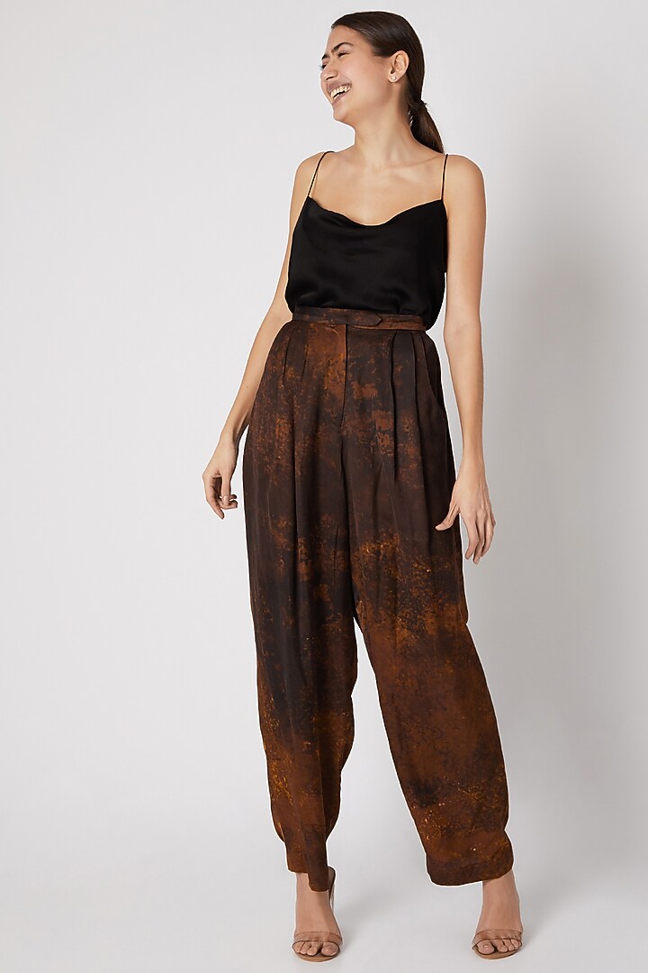 Brown Abstract Printed Trousers by Saaksha & Kinni at Pernia's Pop Up Shop