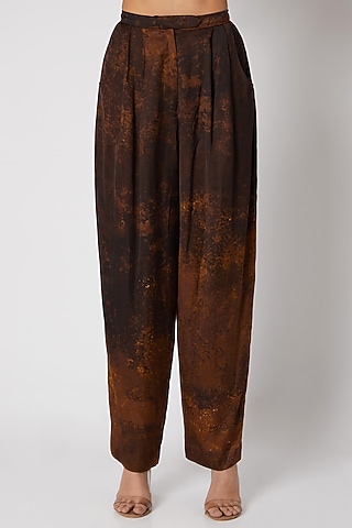 Brown Abstract Printed Trousers by Saaksha & Kinni