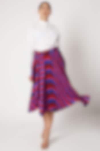 Red Printed Asymmetrical Skirt by Saaksha & Kinni