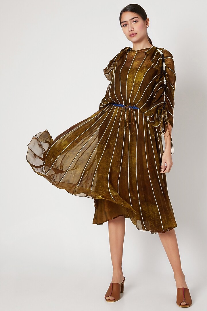 Gold Printed Kalidar Vacation Dress by Saaksha & Kinni at Pernia's Pop Up Shop