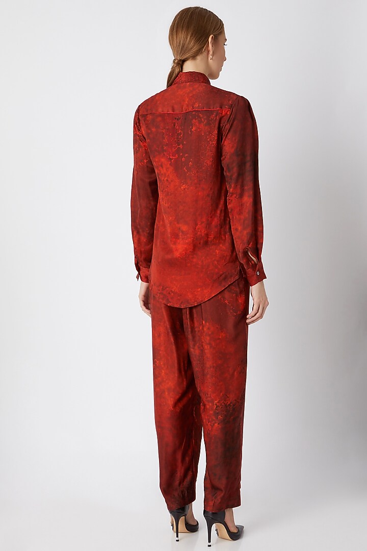 Red Printed & Embroidered Shirt by Saaksha & Kinni at Pernia's Pop Up Shop