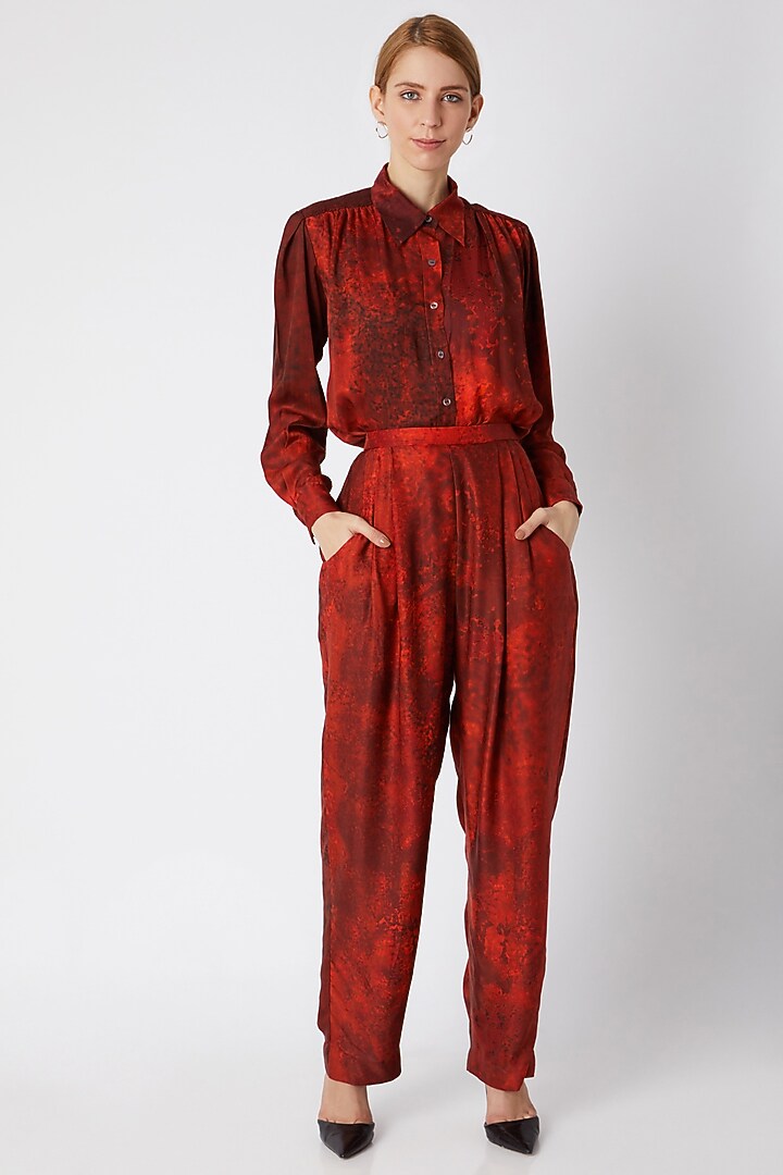 Red Printed & Embroidered Shirt by Saaksha & Kinni at Pernia's Pop Up Shop