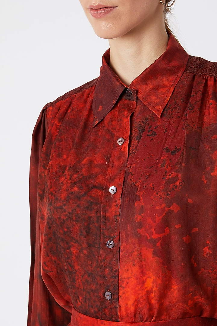 Red Printed & Embroidered Shirt by Saaksha & Kinni at Pernia's Pop Up Shop