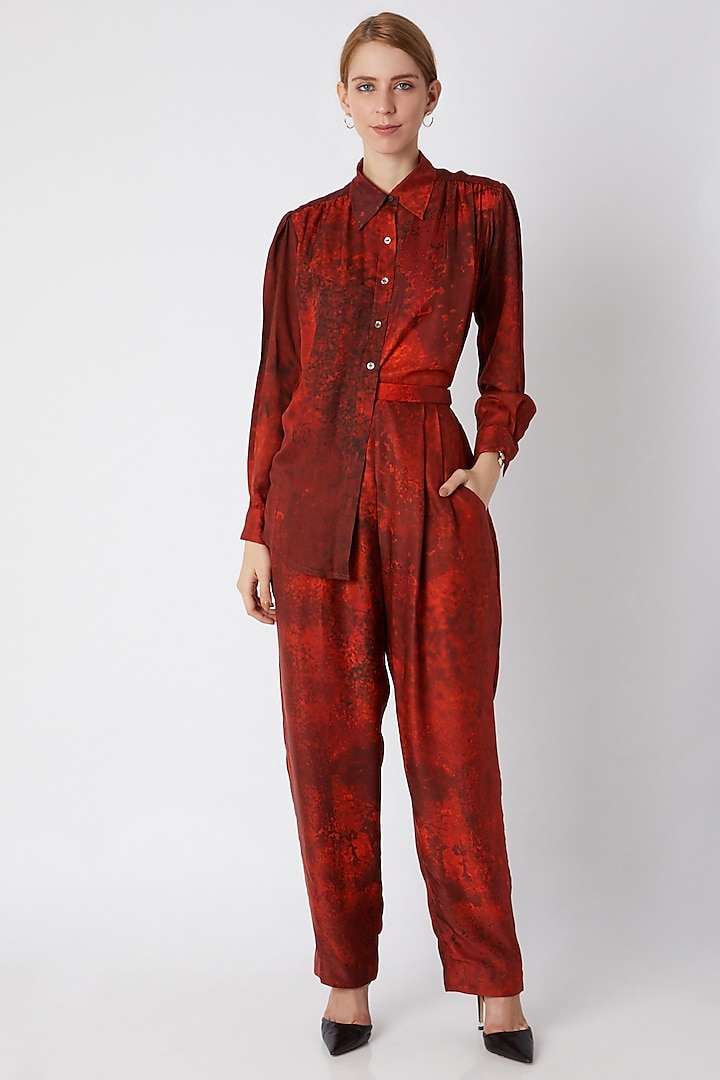 Red Abstract Printed Trousers by Saaksha & Kinni