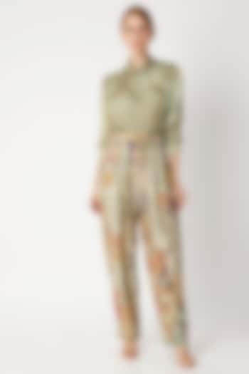 Gold Floral Print Trousers by Saaksha & Kinni at Pernia's Pop Up Shop