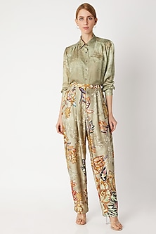 Gold Floral Print Trousers Design by Saaksha & Kinni at Pernia's Pop Up ...
