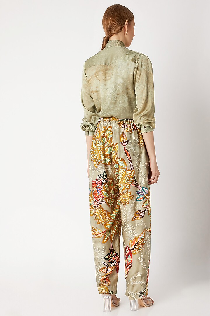 Gold Floral Print Trousers by Saaksha & Kinni at Pernia's Pop Up Shop