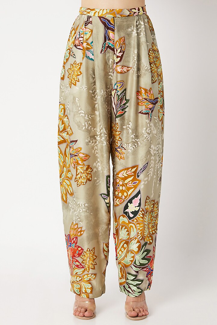 Gold Floral Print Trousers by Saaksha & Kinni at Pernia's Pop Up Shop