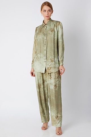 Gold Printed Collared Shirt by Saaksha & Kinni