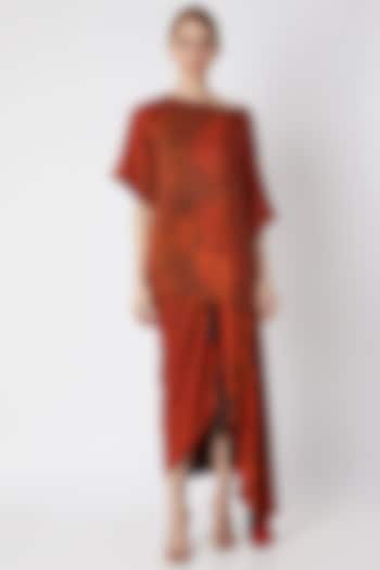 Orange Printed Drape Skirt by Saaksha & Kinni