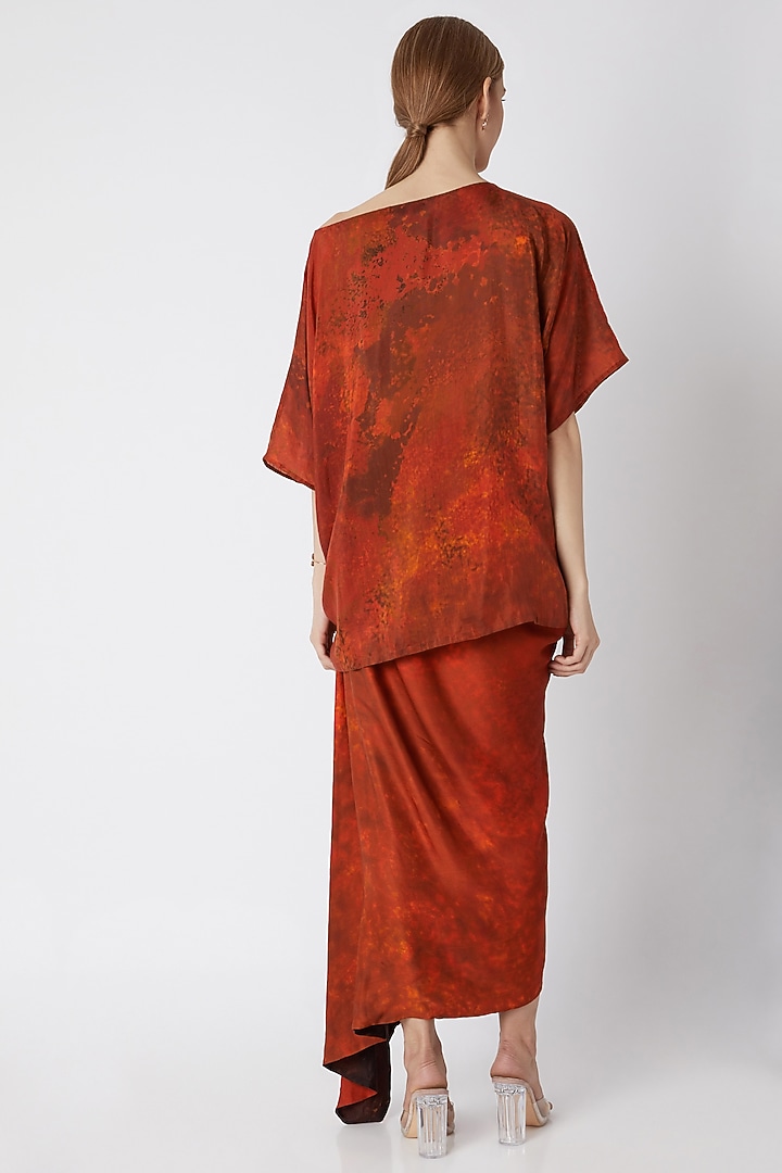 Orange Printed Drape Skirt by Saaksha & Kinni at Pernia's Pop Up Shop